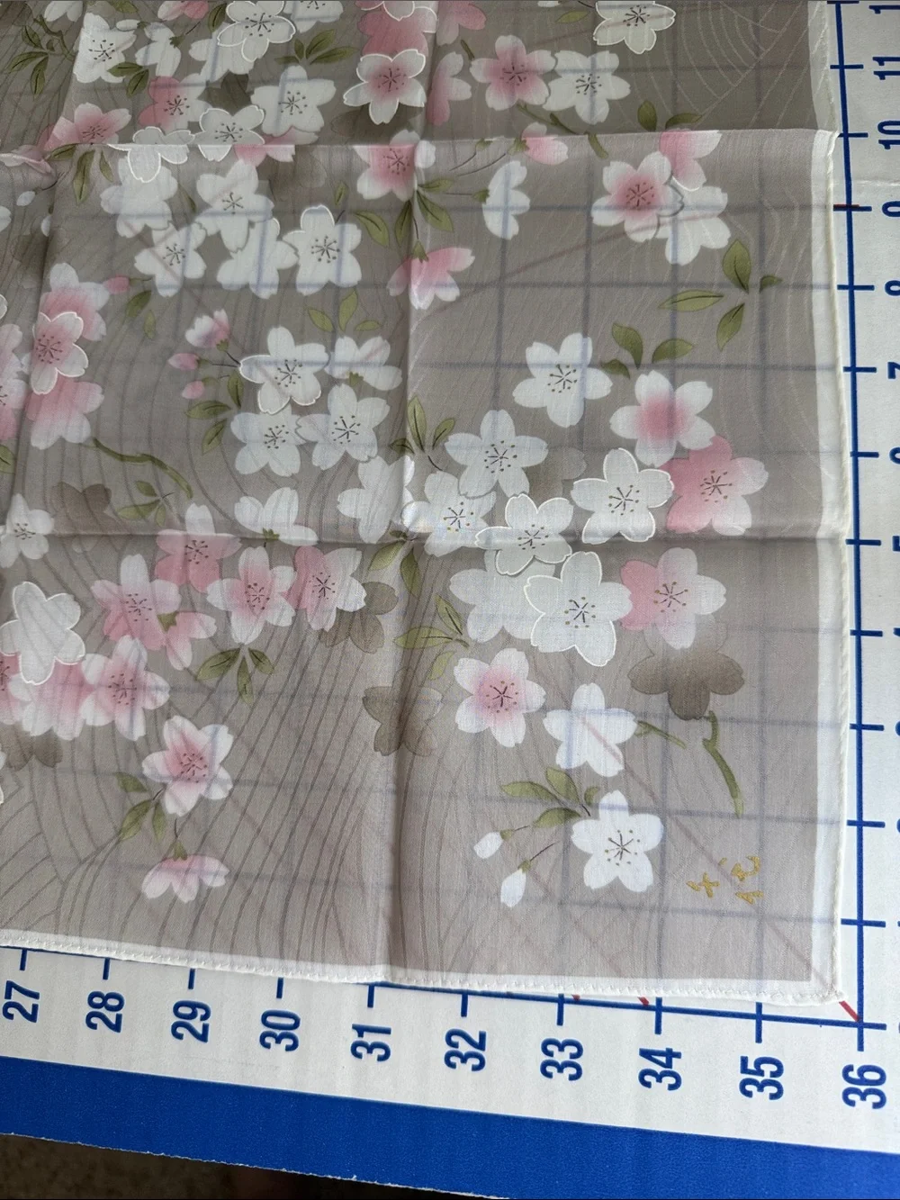 Vintage Japanese Sakura Cherry Blossom Sheer Handkerchief Scarf Pink White 19”